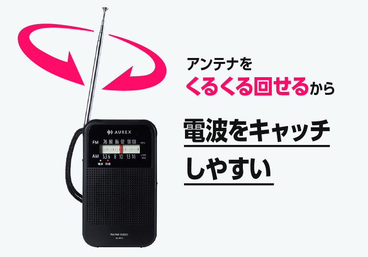 電波をキャッチしやすいくるくる回せるアンテナ
