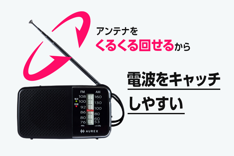 電波をキャッチしやすいくるくる回せるアンテナ